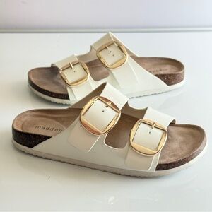 Madden Girl White Sandals with Gold Buckles